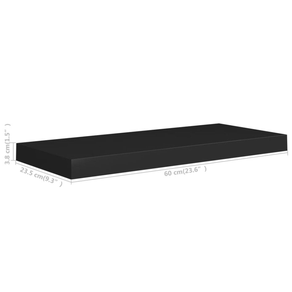 Estante flotante de pared 4 uds MDF negro 60x23,5x3,8