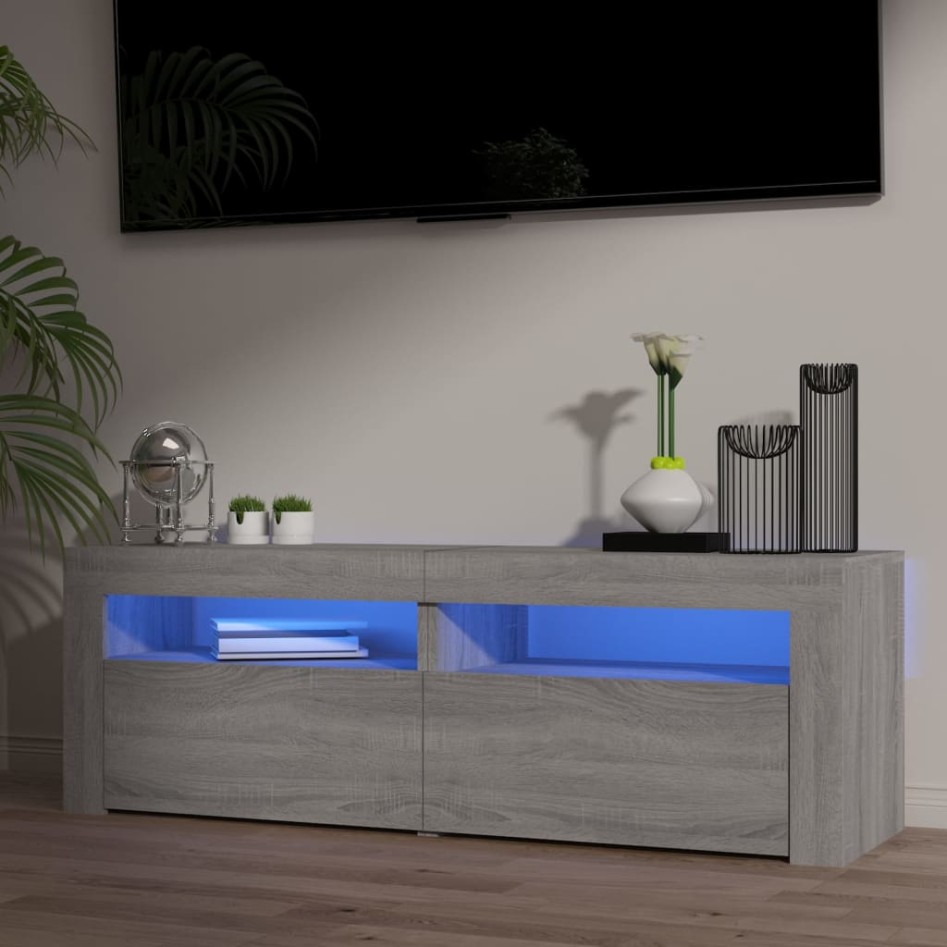 Mueble de TV con luces LED gris Sonoma 120x35x40
