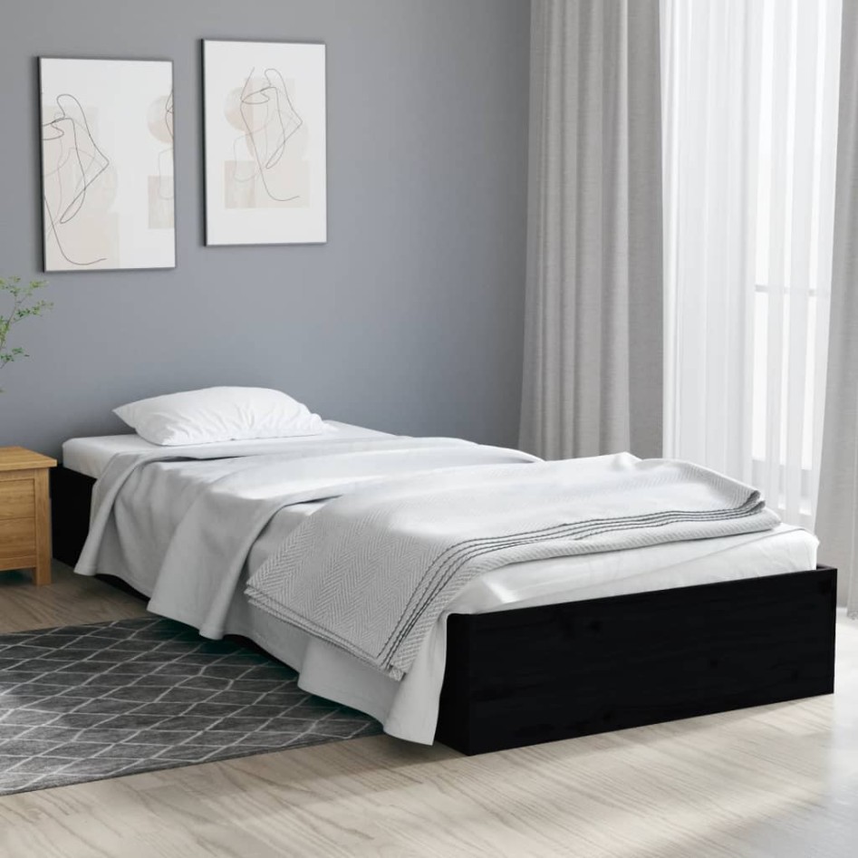 Estructura de cama sin colchón madera maciza negro 75x190