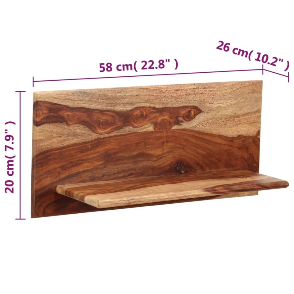 Estantes de pared 2 uds madera maciza de sheesham 58x26x20