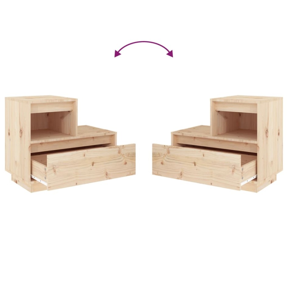 Mesitas de noche 2 uds madera maciza de pino 60x34x51