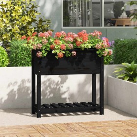 Jardinera con estante madera maciza pino negro 82,5x34,5x81
