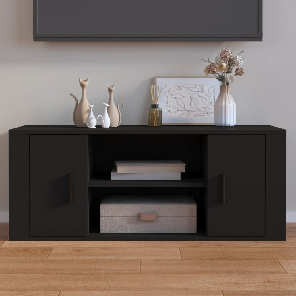 Mueble para TV madera contrachapada negra 100x35x40