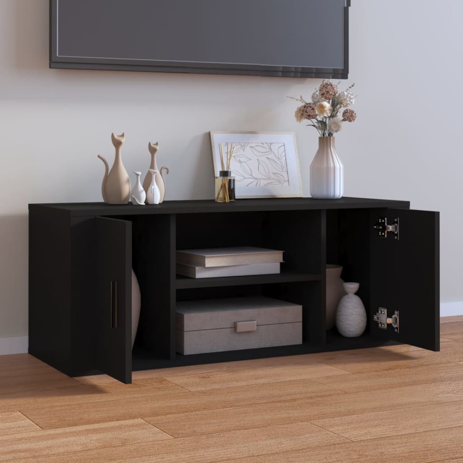 Mueble para TV madera contrachapada negra 100x35x40