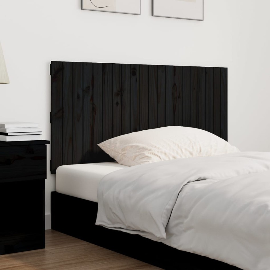 Cabecero de cama pared madera maciza pino negro 127,5x3x60