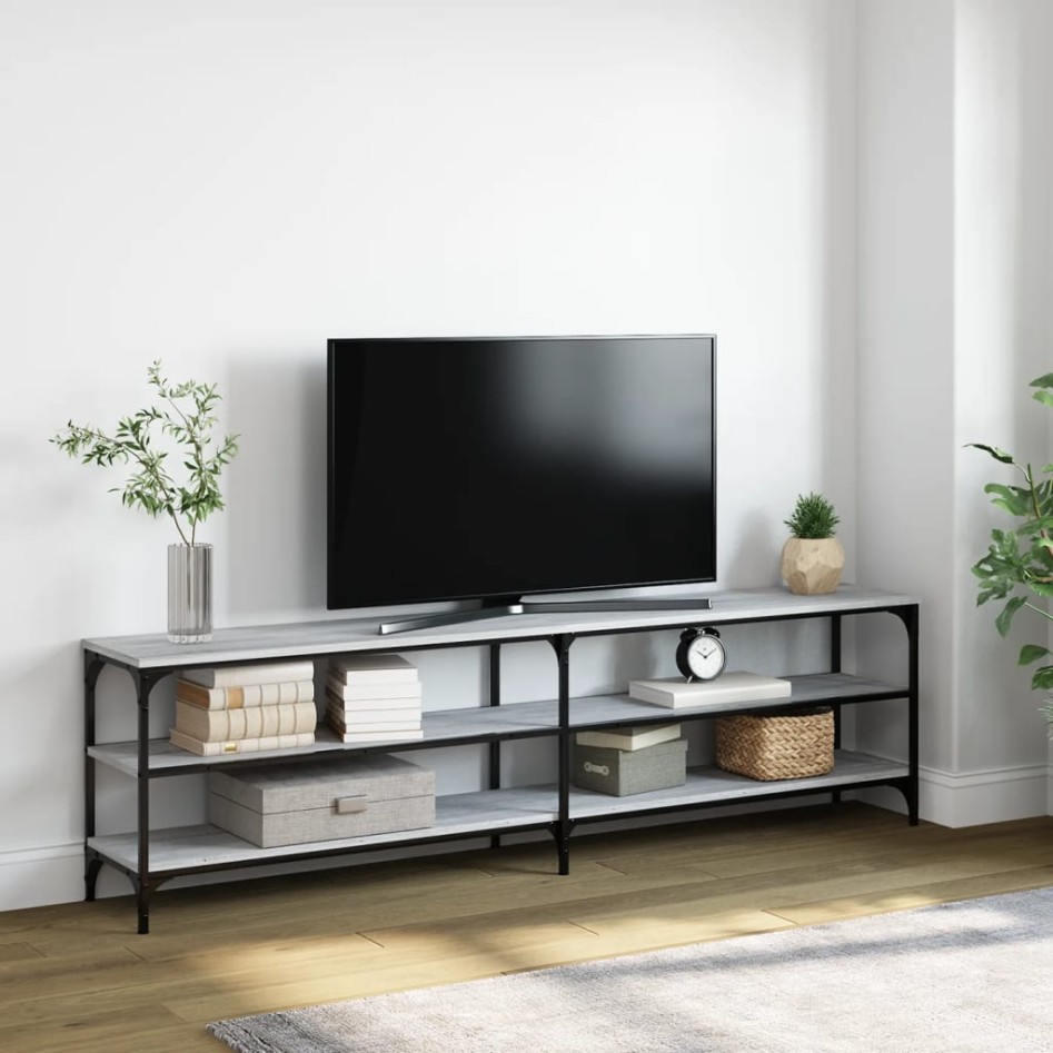 Mueble TV metal y madera contrachapada gris Sonoma 180x30x50