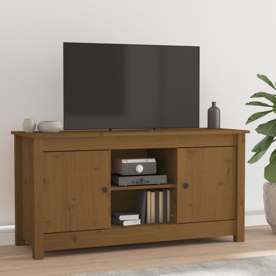 Mueble de TV madera maciza de pino marrón miel 103x36,5x52