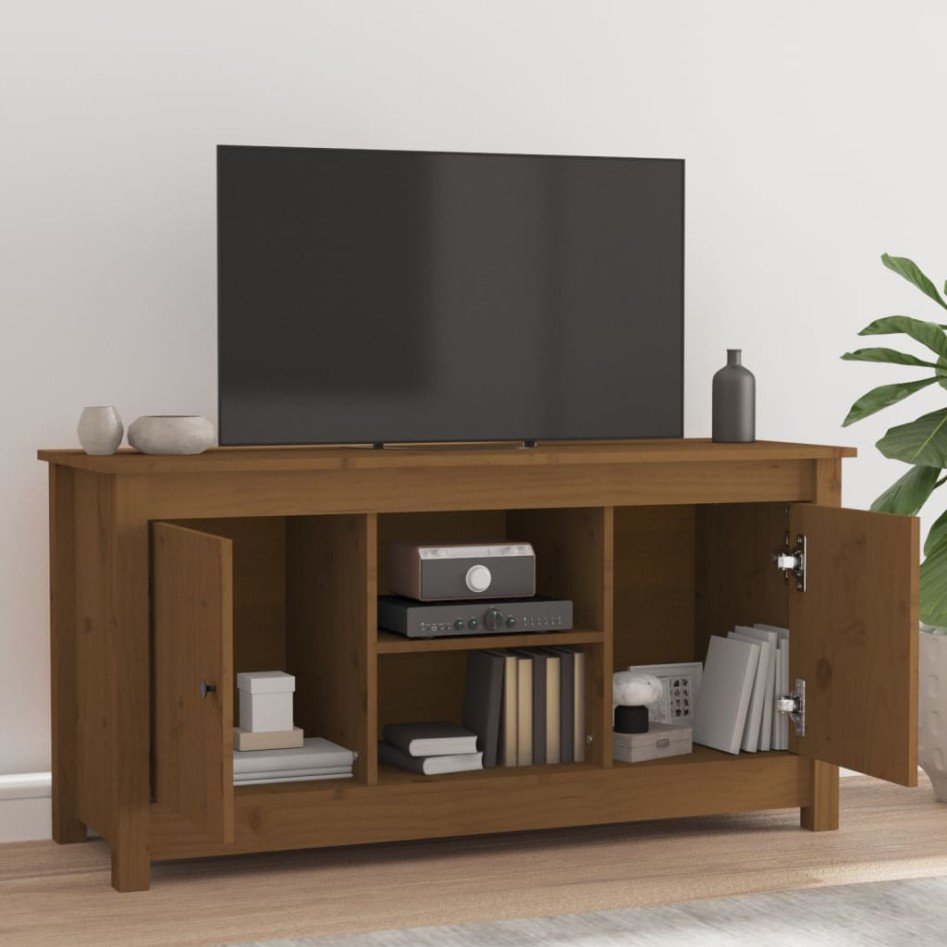 Mueble de TV madera maciza de pino marrón miel 103x36,5x52