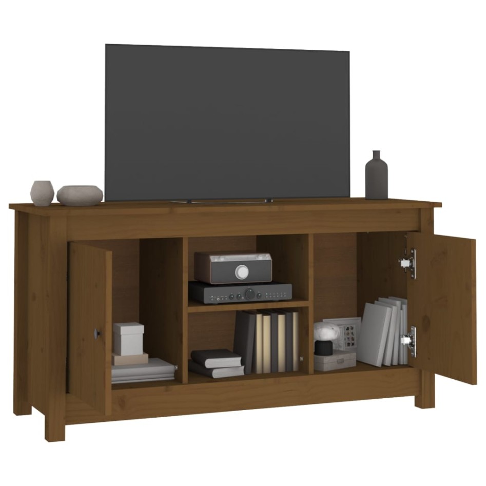 Mueble de TV madera maciza de pino marrón miel 103x36,5x52