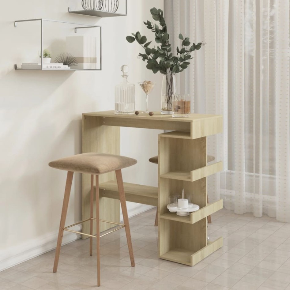 Mesa bar estante almacenaje contrachapada roble 100x50x101,5