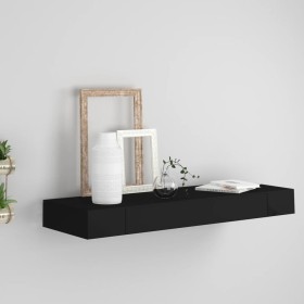 Estante flotante de pared con cajón negro 80x25x8