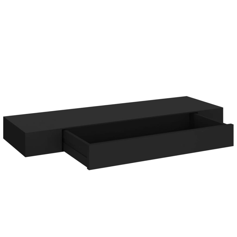 Estante flotante de pared con cajón negro 80x25x8