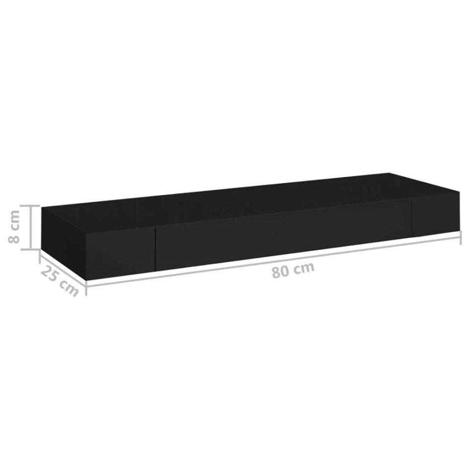 Estante flotante de pared con cajón negro 80x25x8