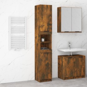 Armario de baño madera ingeniería roble ahumado 32x34x188,5