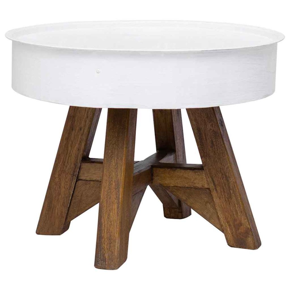 Mesa de centro de madera maciza reciclada blanco 60x45
