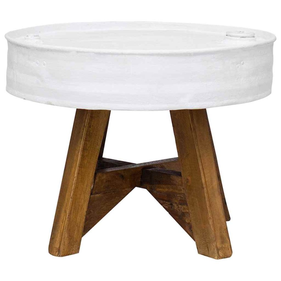 Mesa de centro de madera maciza reciclada blanco 60x45