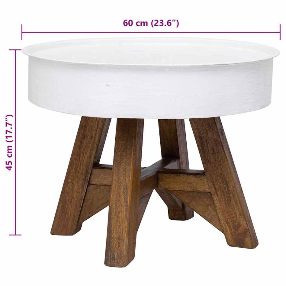 Mesa de centro de madera maciza reciclada blanco 60x45