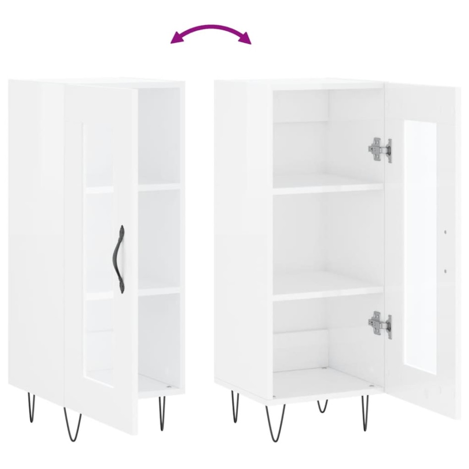 Aparador de madera contrachapada blanco brillante 34,5x34x90