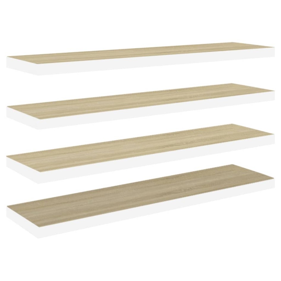 Estante flotante pared 4 uds MDF roble y blanco 120x23,5x3,8
