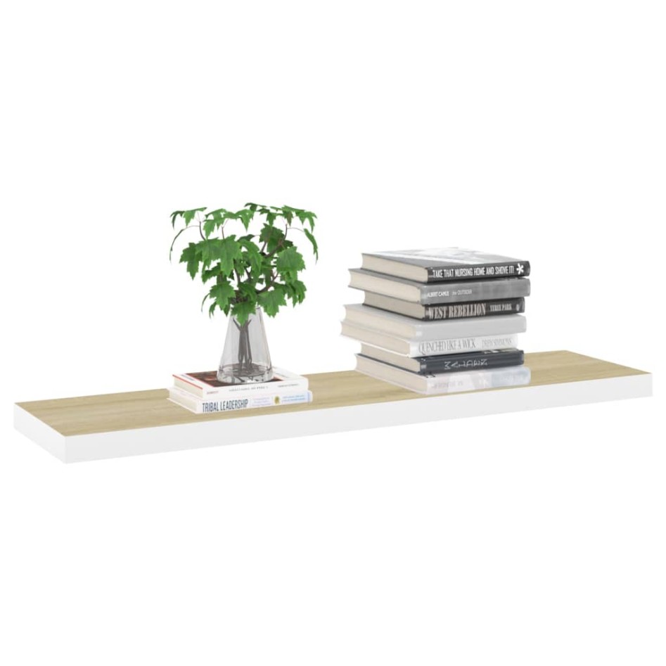 Estante flotante pared 4 uds MDF roble y blanco 120x23,5x3,8