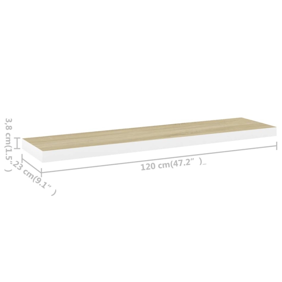 Estante flotante pared 4 uds MDF roble y blanco 120x23,5x3,8