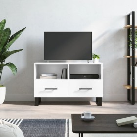 Mueble de TV madera contrachapada blanco brillo 80x36x50