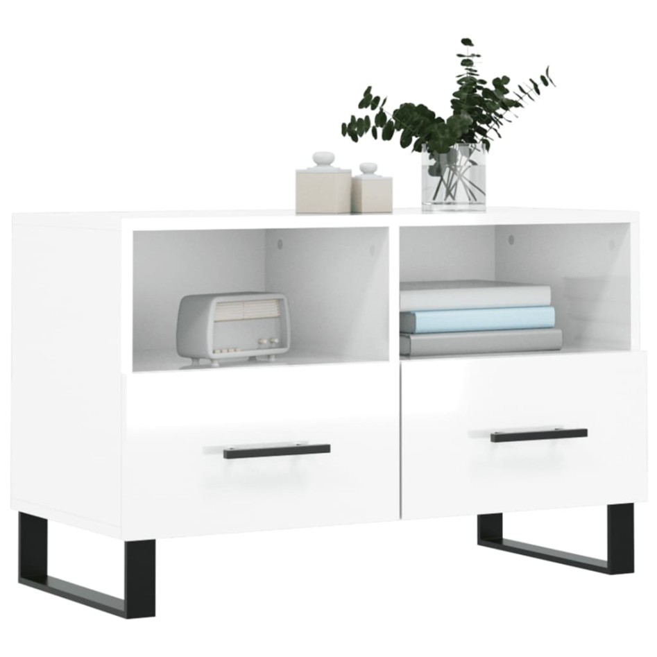 Mueble de TV madera contrachapada blanco brillo 80x36x50