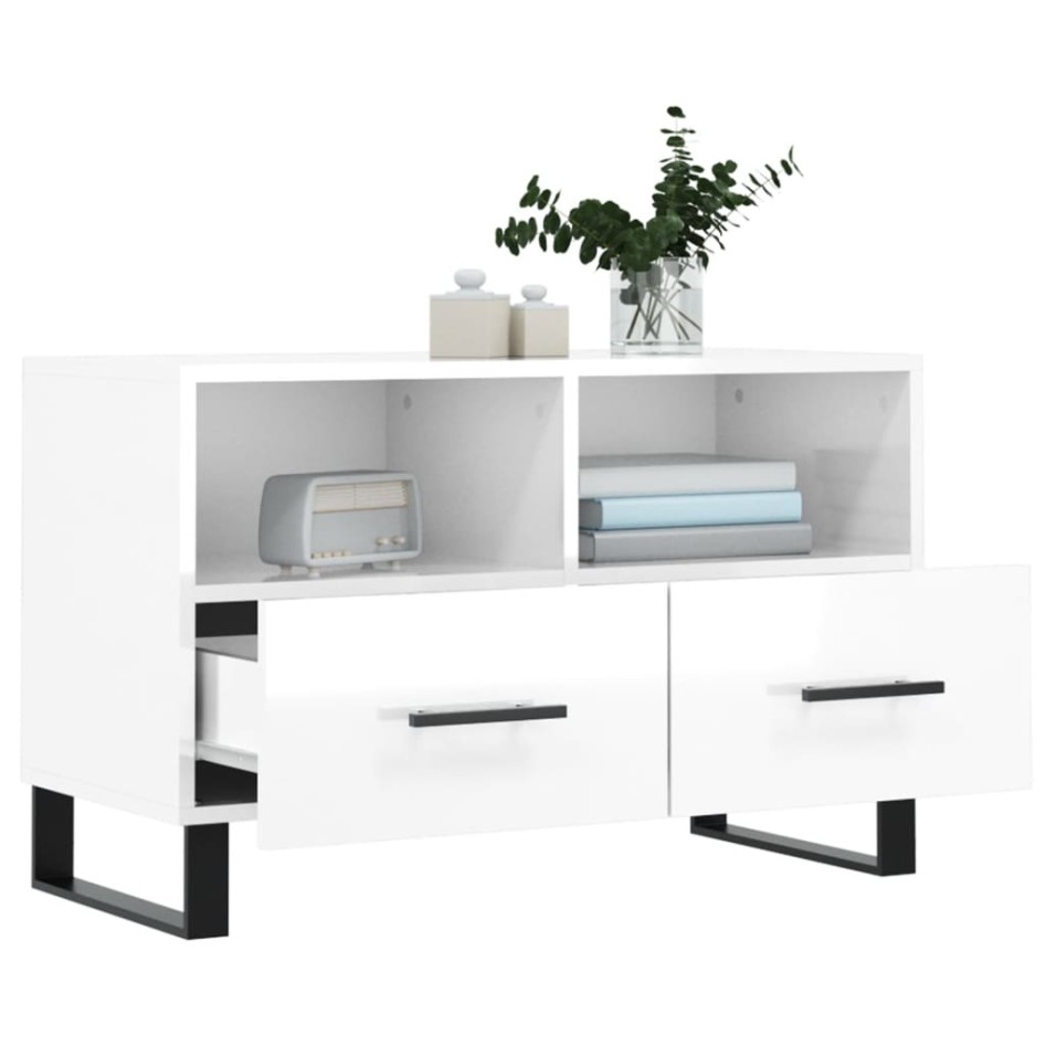 Mueble de TV madera contrachapada blanco brillo 80x36x50