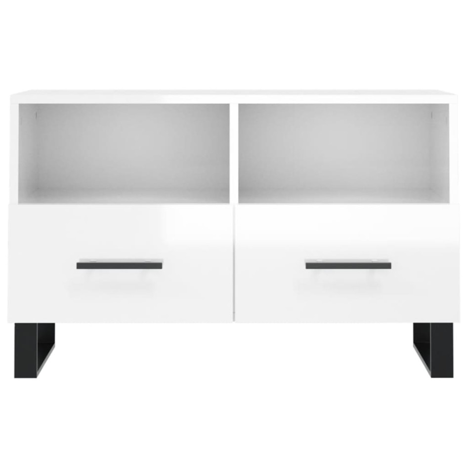 Mueble de TV madera contrachapada blanco brillo 80x36x50