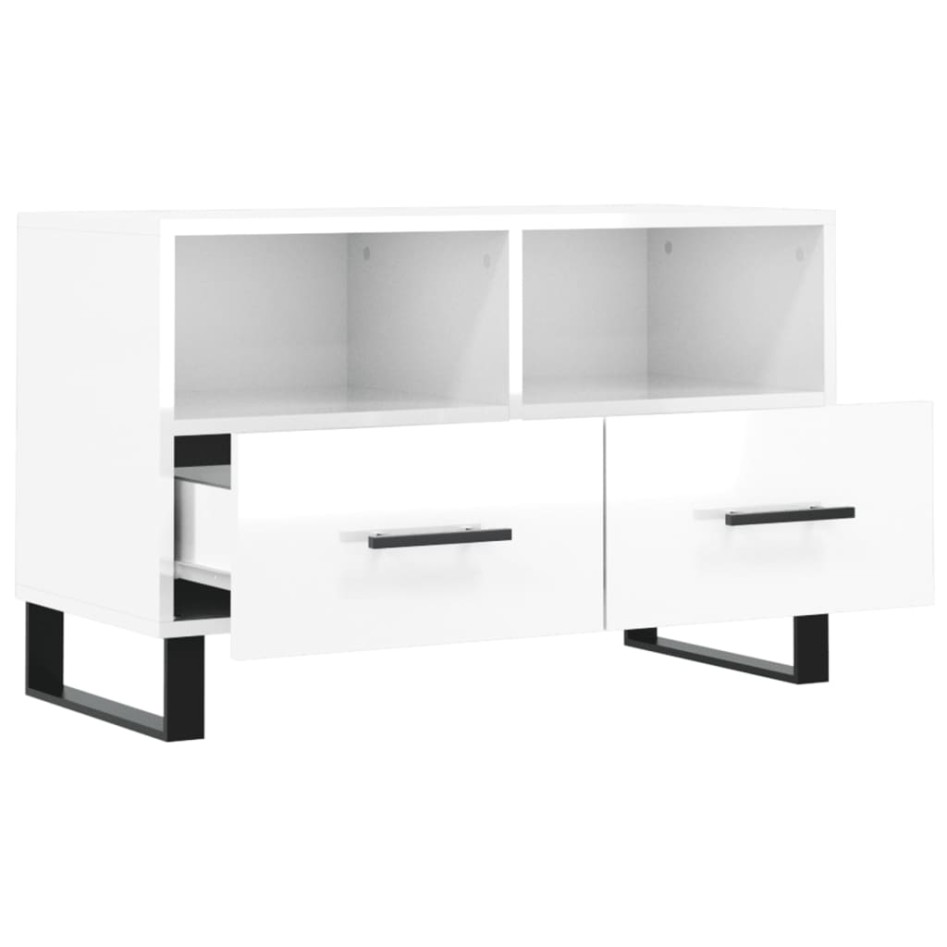 Mueble de TV madera contrachapada blanco brillo 80x36x50