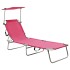 Tumbona plegable con toldo de acero rosa