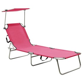 Tumbona plegable con toldo de acero rosa