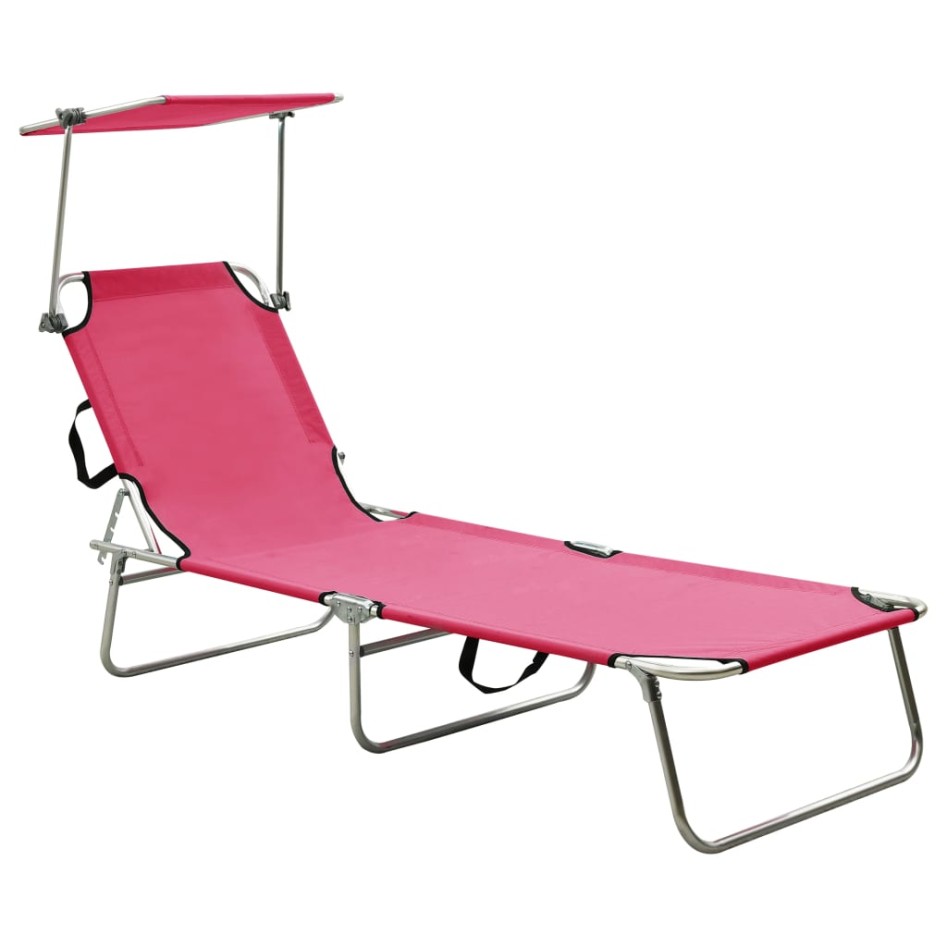 Tumbona plegable con toldo de acero rosa