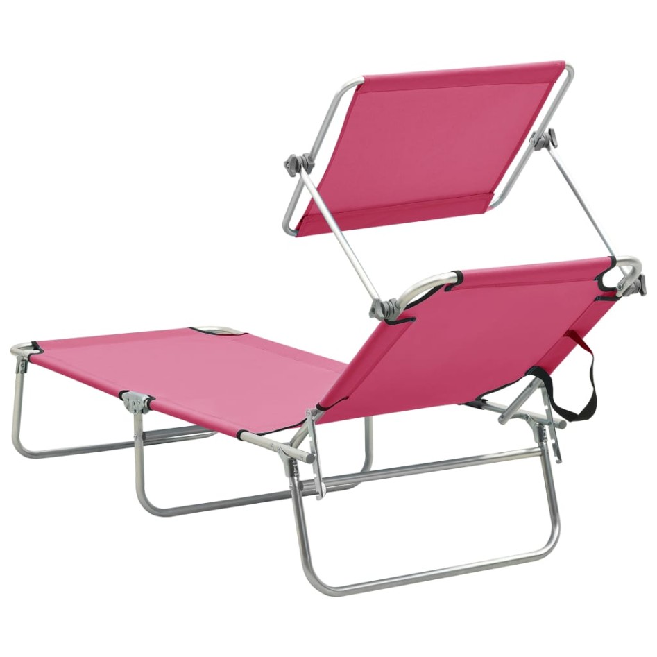 Tumbona plegable con toldo de acero rosa