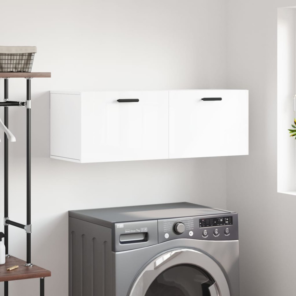 Armario de pared madera ingeniería blanco brillo 100x36,5x35