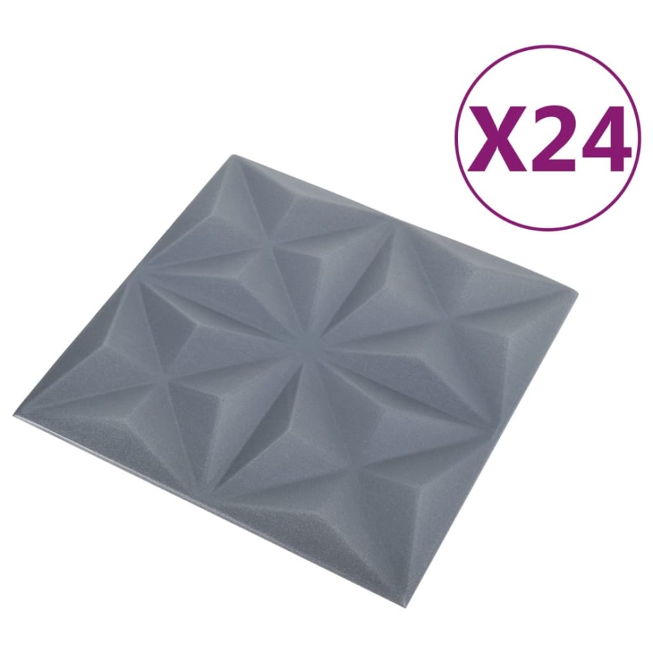 Paneles de pared 3D 24 unidades gris origami 6 m² 50x50