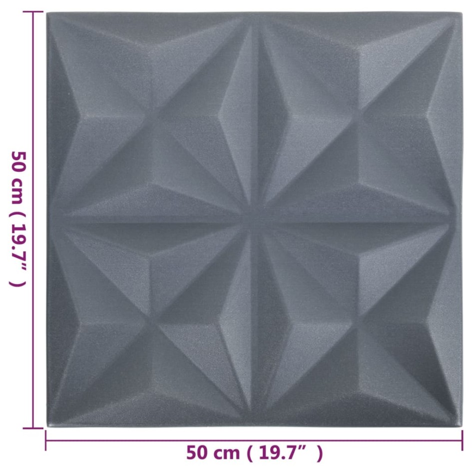 Paneles de pared 3D 24 unidades gris origami 6 m² 50x50