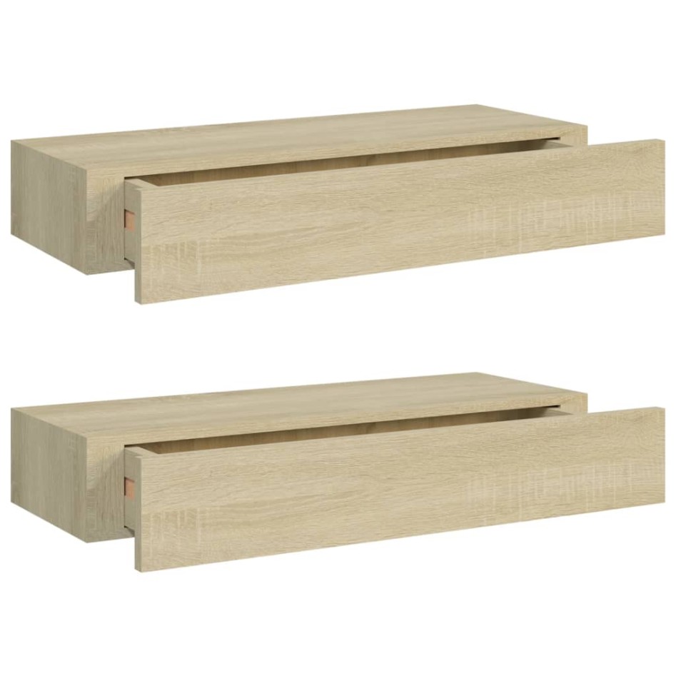 Estantes de pared con cajón 2 uds MDF roble 60x23,5x10