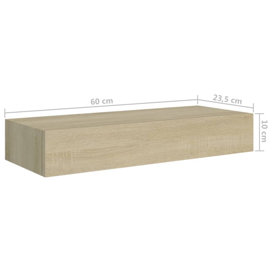 Estantes de pared con cajón 2 uds MDF roble 60x23,5x10