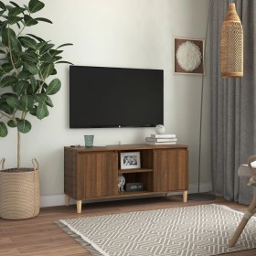 Mueble de TV patas madera maciza marrón roble 103,5x35x50
