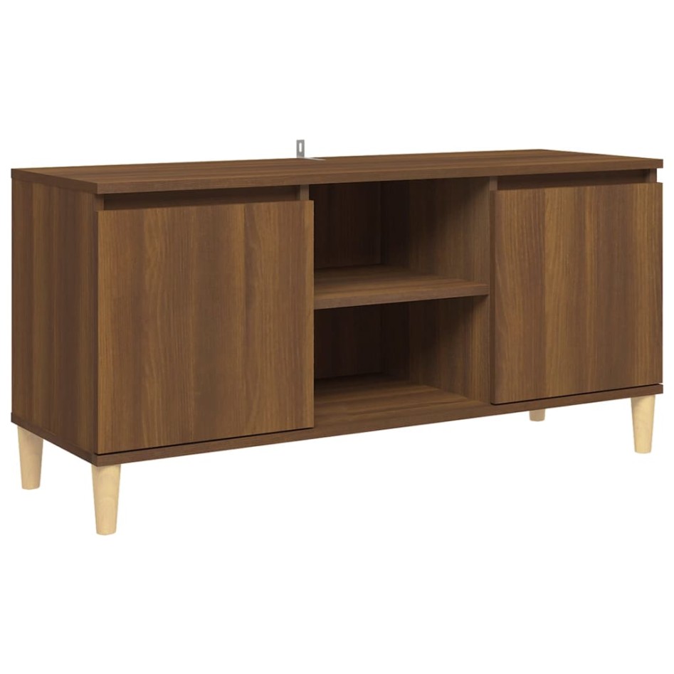 Mueble de TV patas madera maciza marrón roble 103,5x35x50