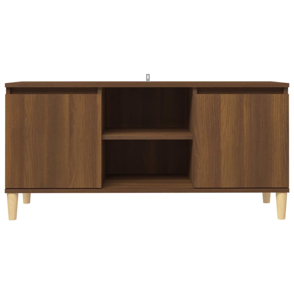 Mueble de TV patas madera maciza marrón roble 103,5x35x50