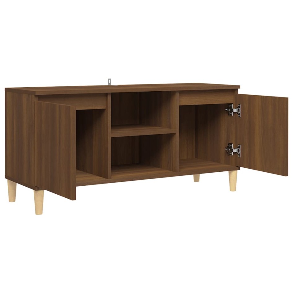 Mueble de TV patas madera maciza marrón roble 103,5x35x50