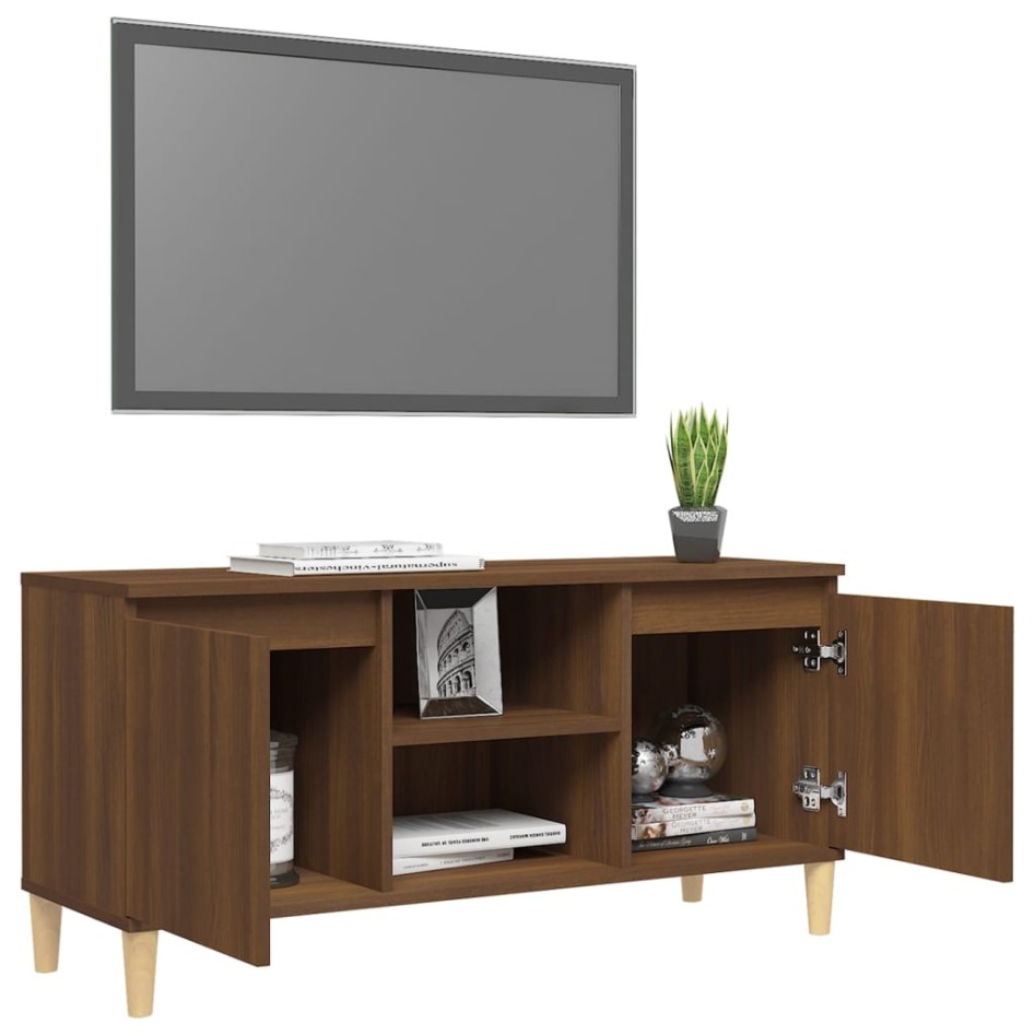 Mueble de TV patas madera maciza marrón roble 103,5x35x50