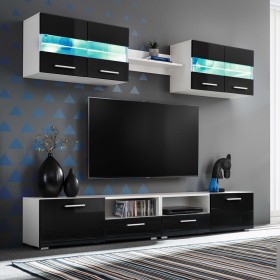 Mueble de salón de TV con luces LED negro brillante 5
