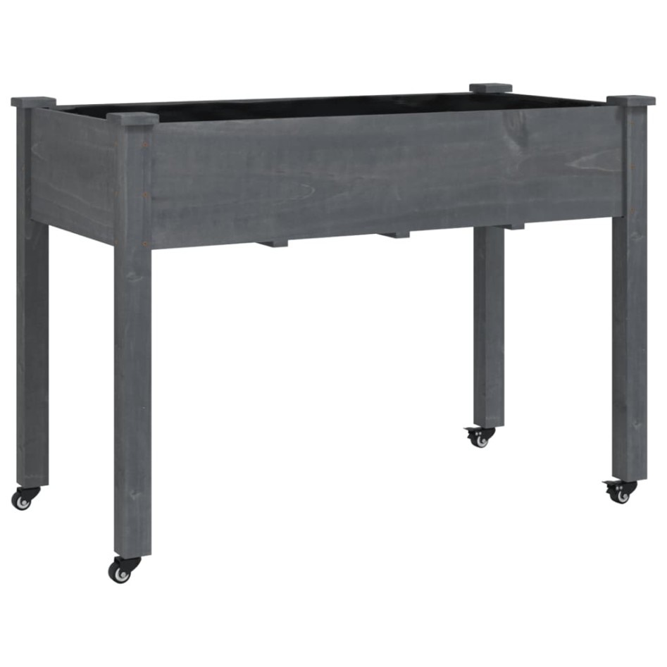 Jardinera con ruedas y forro madera de abeto gris 118x59x80