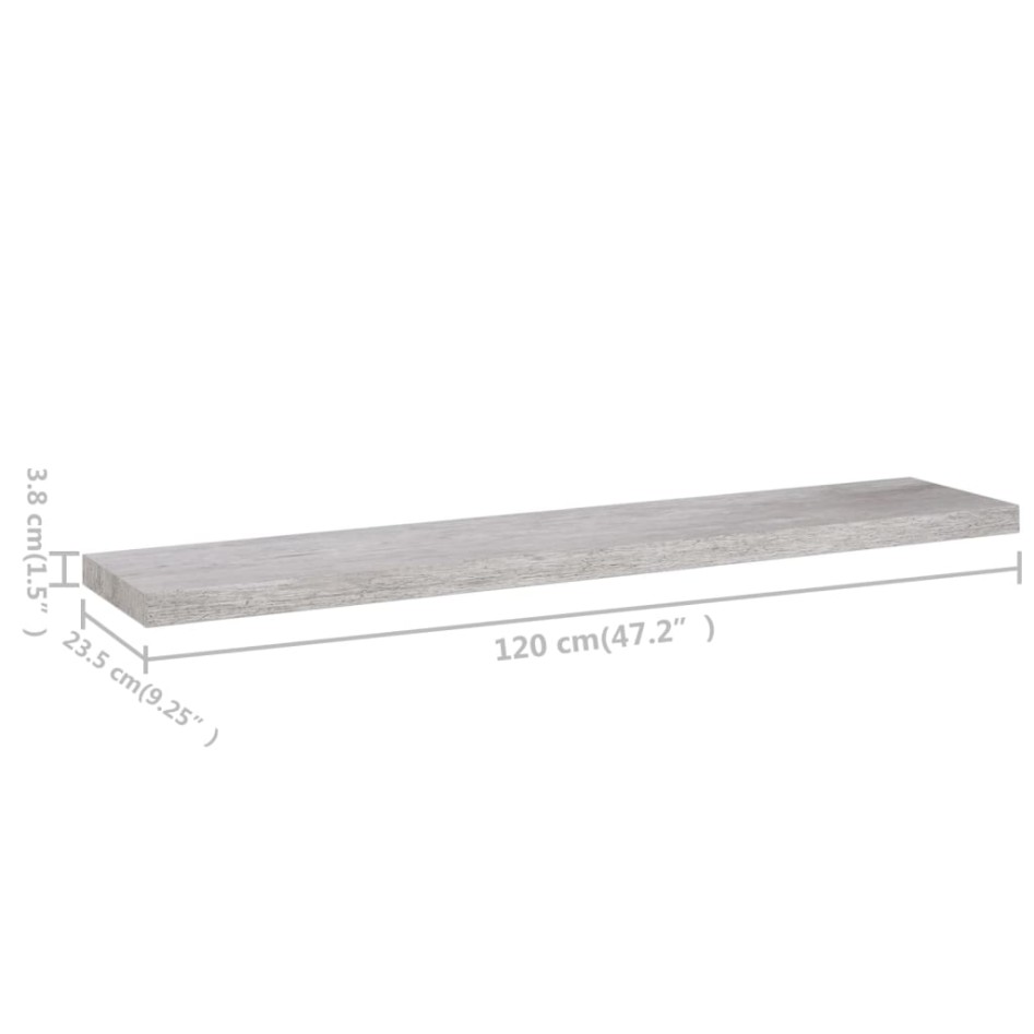 Estante flotante pared 4 uds MDF gris hormigón 120x23,5x3,8