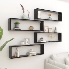 Estantes cubo de pared 4 uds contrachapado negro 100x15x30