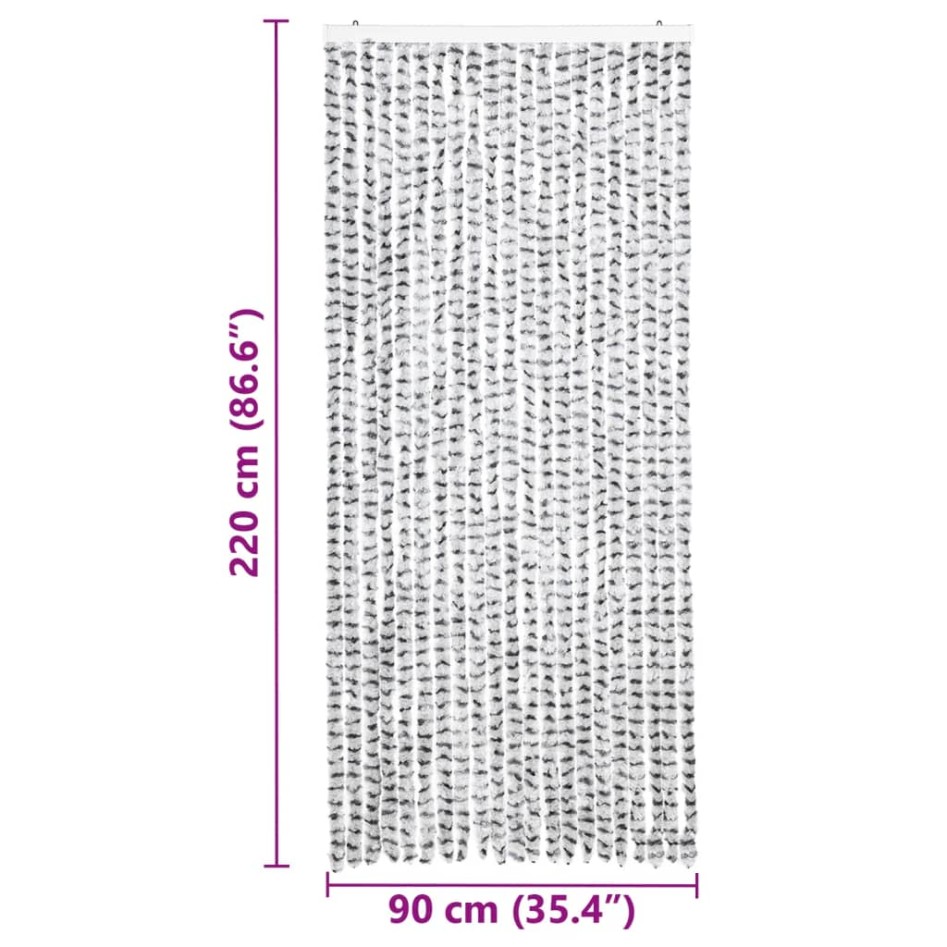 Cortina mosquitera de chenilla gris claro y oscuro 90x220