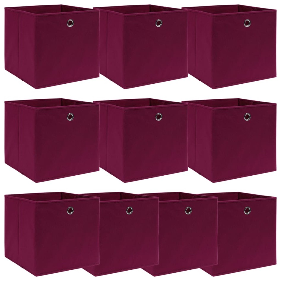 Cajas de almacenaje 10 uds tela rojo oscuro 32x32x32